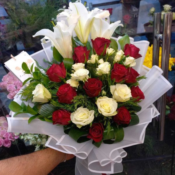 Red and White Roses in a Nice Bouquet